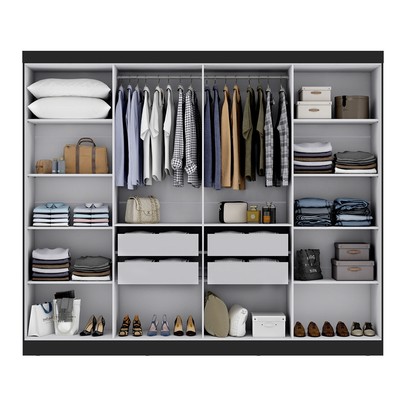 Guarda-Roupa Paris 8 Portas 4 Gavetas com Espelho Preto - Maxel