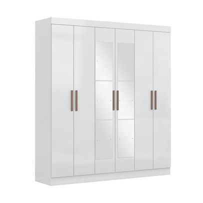 Guarda-Roupa Paris 6 Portas 2 Gavetas com Espelho Branco - Maxel