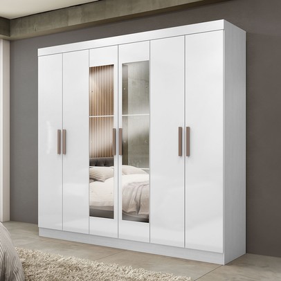 Guarda-Roupa Paris 6 Portas 2 Gavetas com Espelho Branco - Maxel
