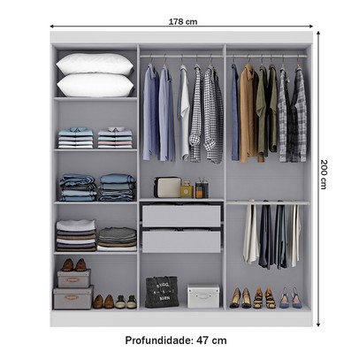 Guarda-Roupa Paris 6 Portas 2 Gavetas com Espelho Branco - Maxel