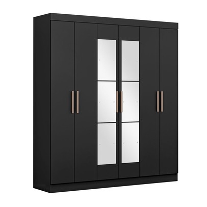 Guarda-Roupa Paris 6 Portas 2 Gavetas com Espelho Preto - Maxel