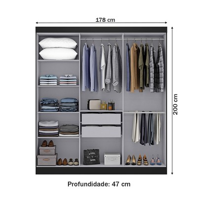 Guarda-Roupa Paris 6 Portas 2 Gavetas com Espelho Preto - Maxel