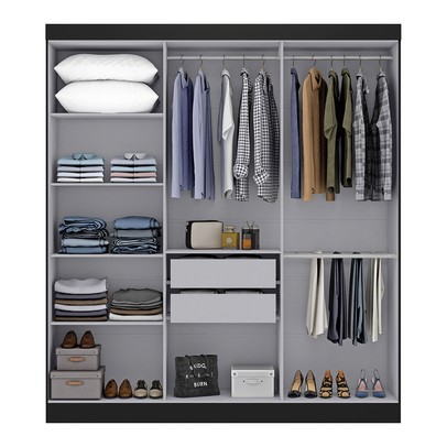 Guarda-Roupa Paris 6 Portas 2 Gavetas com Espelho Preto - Maxel