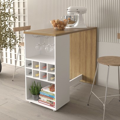 Bancada de Cozinha Ad5003 Branca/Amêndoa - Tecno Mobili