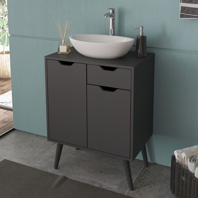 Armário de Banheiro 2 Portas 1 Gaveta Bn3637 Preto - Tecno Mobili