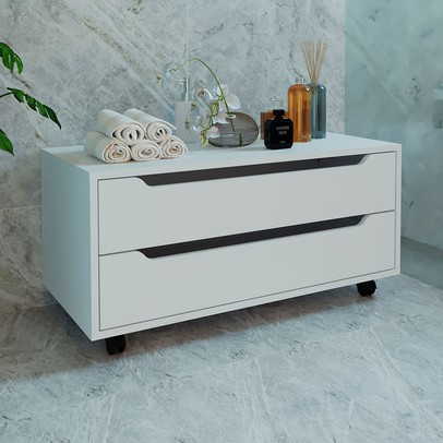 Armário de Banheiro 2 Gavetas com Rodízio Bn3643 Branco - Tecno Mobili