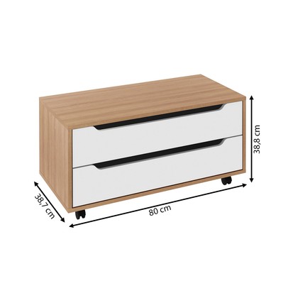 Armário de Banheiro  2 Gavetas com Rodízio Bn3643 Amêndoa/Branco - Tecno Mobili