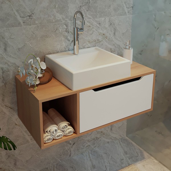 Armário de Banheiro 1 Porta Bn3644  Amêndoa/Branco - Tecno Mobili