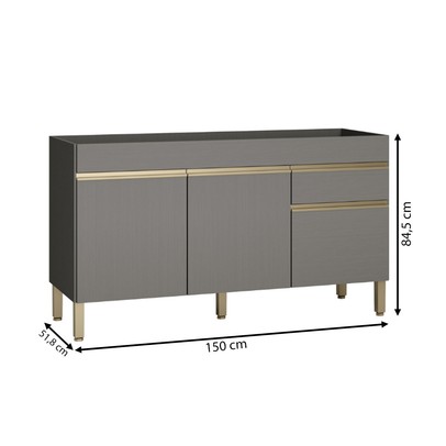 Balcão de Cozinha para Pia 150 Cm Line 3 Portas 1 Gaveta Gris - Kits Paraná