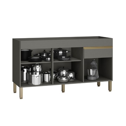 Balcão de Cozinha para Pia 150 Cm Line 3 Portas 1 Gaveta Gris - Kits Paraná