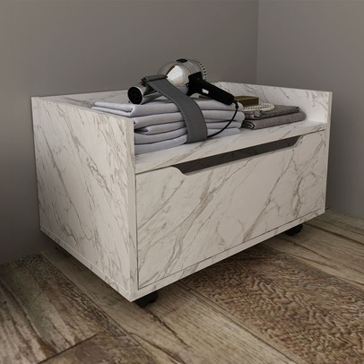 Armário de Banheiro 1 Gaveta com Rodízio Bn3647 Mármore Branco - Tecno Mobili