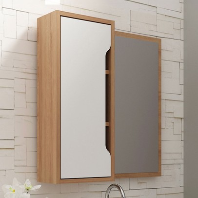 Armário de Banheiro 1 Porta com Espelho Bn3648 Amêndoa/Branco - Tecno Mobili