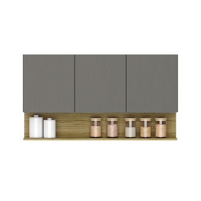 Armário Aéreo Cozinha 120 Cm Line 3 Portas Freijó/Gris - Kits Paraná