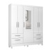 Guarda-Roupa Solteiro Vitoria 5 Portas 4 Gavetas com Espelho Branco Brilho - Atualle Móveis