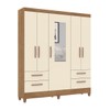 Guarda-Roupa Solteiro Vitoria 5 Portas 4 Gavetas com Espelho Canelato Rústico/Natura Off White - Atualle Móveis