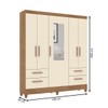 Guarda-Roupa Solteiro Vitoria 5 Portas 4 Gavetas com Espelho Canelato Rústico/Natura Off White - Atualle Móveis