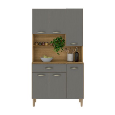 Armário de Cozinha Apolo 6 Portas 1 Gaveta Freijó/Gris - Kits Paraná