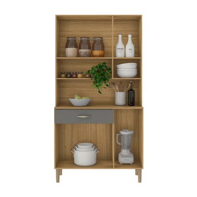 Armário de Cozinha Apolo 6 Portas 1 Gaveta Freijó/Gris - Kits Paraná