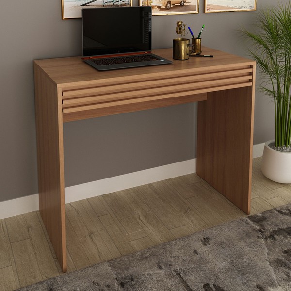 Mesa Escrivaninha 1 Gaveta Ripado Me4173 Amêndoa - Tecno Mobili