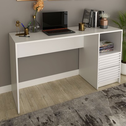 Mesa para Escritório 2 Gavetas Ripado Me4174 Branco - Tecno Mobili