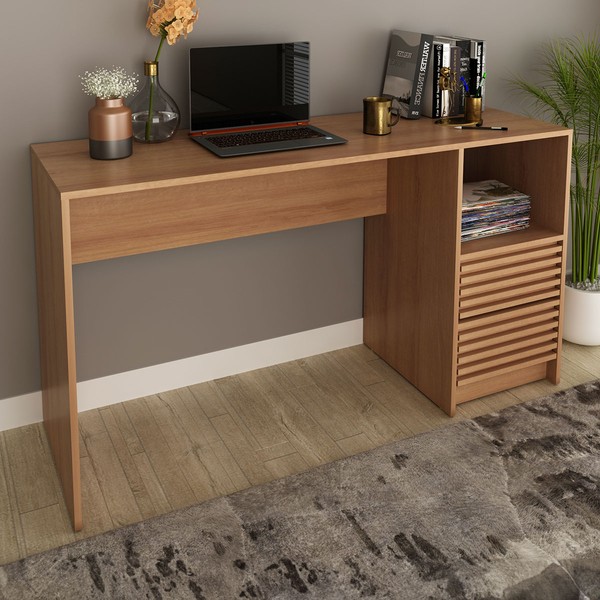 Mesa para Escritório 2 Gavetas Ripado Me4174 Amêndoa - Tecno Mobili