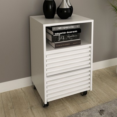 Gaveteiro com Rodízios 2 Gavetas Ripado Me4175 Branco - Tecno Mobili