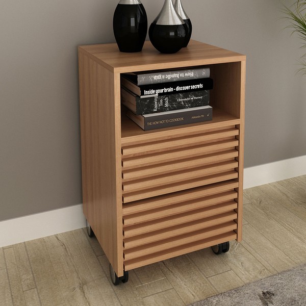 Gaveteiro com Rodízios 2 Gavetas Ripado Me4175 Amêndoa Tecnomobili - Tecno Mobili