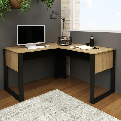Mesa Escritório Me4181 Amêndoa/Preto - Tecno Mobili