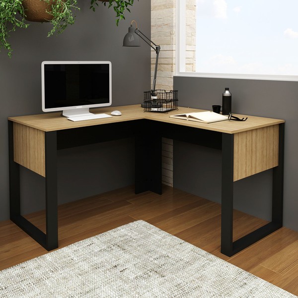 Mesa Escritório Me4181 Amêndoa/Preto - Tecno Mobili