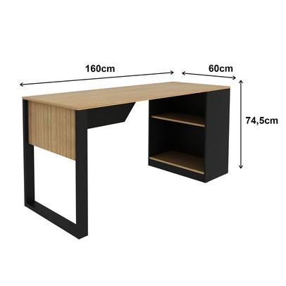 Mesa para Escritório 1 Prateleira Me4182 Amêndoa/Preto - Tecno Mobili