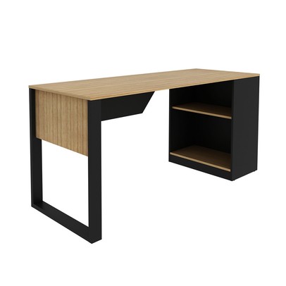 Mesa para Escritório 1 Prateleira Me4182 Amêndoa/Preto - Tecno Mobili