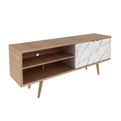 Rack para TV Até 55 Polegadas 2 Portas R1482 Amêndoa/Mármore Branco - Tecno Mobili