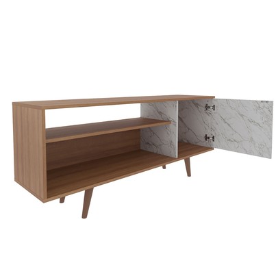 Rack para TV Até 42 Polegadas 1 Portas R1486 Amêndoa/Mármore Branco - Tecno Mobili