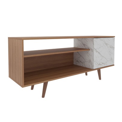 Rack para TV Até 42 Polegadas 1 Portas R1486 Amêndoa/Mármore Branco - Tecno Mobili