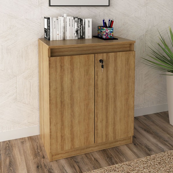 Armário para Escritório Baixo 2 Portas com Chave Me4149 Amêndoa - Tecno Mobili