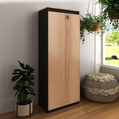 Armário para Escritório Alto 2 Portas com Chave Me4151 Amêndoa/Preto - Tecno Mobili