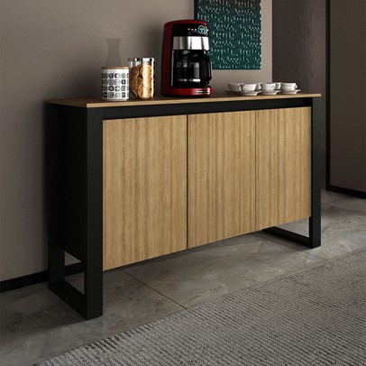 Armário para Escritório Horizontal 3 Portas Me4147 Amêndoa/Preto - Tecno Mobili