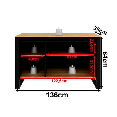 Armário para Escritório Horizontal 3 Portas Me4147 Amêndoa/Preto - Tecno Mobili