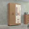 Guarda-Roupa Solteiro Fortaleza 4 Portas 2 Gavetas com Espelho Ripado 3d Canelato/Off White - Atualle Móveis