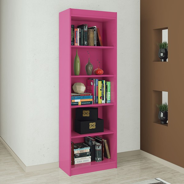Estante para Livros Sapiranga 4 Prateleiras Rosa Brilho - Atualle Móveis