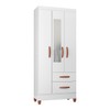 Guarda-Roupa Solteiro Fortaleza 3 Portas 2 Gavetas com Espelho Branco Brilho - Atualle Móveis