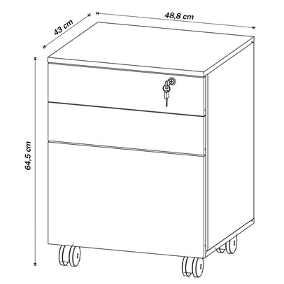 Gaveteiro com Rodízios 3 Gavetas com Chave Me4148 Amêndoa - Tecno Mobili