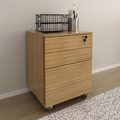 Gaveteiro com Rodízios 3 Gavetas com Chave Me4148 Amêndoa - Tecno Mobili