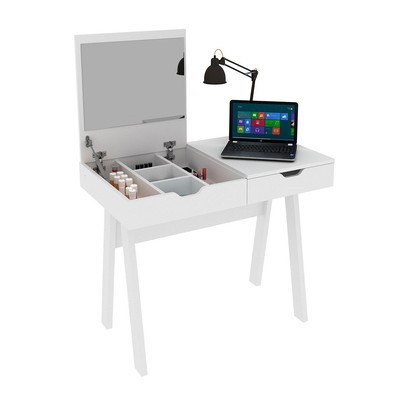 Penteadeira com Espelho 1 Gaveta Pe2019 Branca - Tecno Mobili