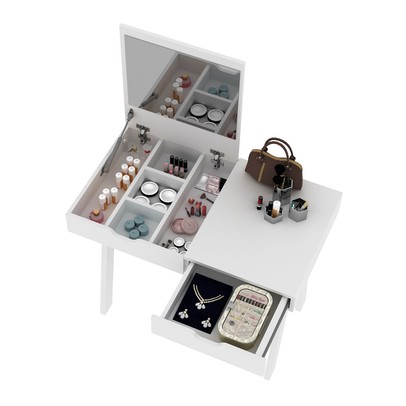 Penteadeira com Espelho 1 Gaveta Pe2019 Branca - Tecno Mobili