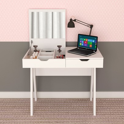 Penteadeira com Espelho 1 Gaveta Pe2019 Branca - Tecno Mobili