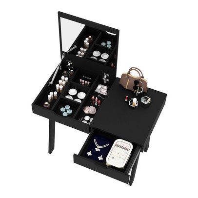 Penteadeira com Espelho 1 Gaveta Pe2019 Preta - Tecno Mobili