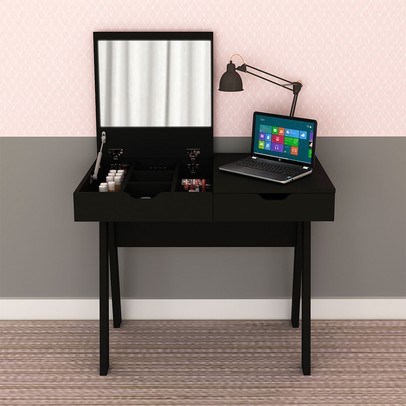 Penteadeira com Espelho 1 Gaveta Pe2019 Preta - Tecno Mobili