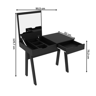 Penteadeira com Espelho 1 Gaveta Pe2019 Preta - Tecno Mobili