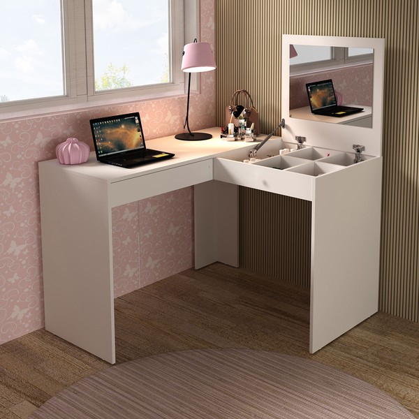 Penteadeira com Espelho 1 Gaveta Pe2020 Branca - Tecno Mobili